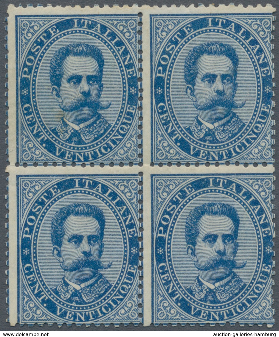 Italien: 1879, 25 Cents Blue "Umberto I", Block Of Four, MNH; With Raybaudi Certificate (1997). ÷ 18 - Mint/hinged