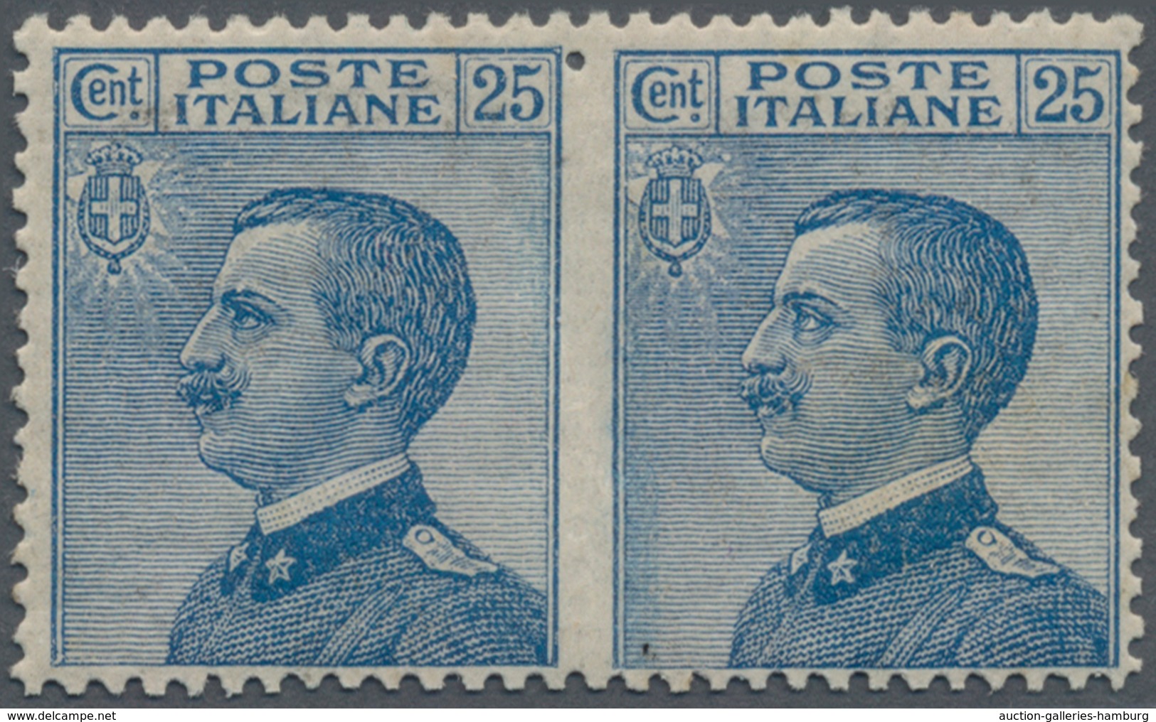 Italien: 1908, 25 C Blue Horizontal Pair, Middle Imperforated, Unused With Original Gum (Sass. 1.200 - Ungebraucht