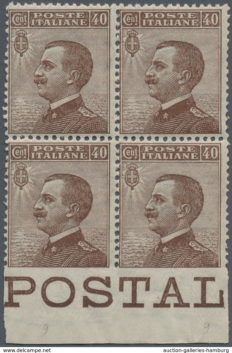 Italien: 1908, 40 C Brown In Block Of Four, Lower Pair Imperforated, Mint Never Hinged (Sass. 750.- - Ungebraucht