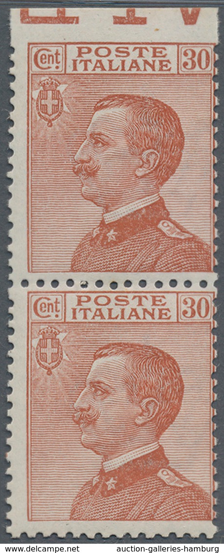 Italien: 1922, 30 C Orange-brown Vertical Pair, Upper Stamp On Top Imperforated, Unused With Origina - Mint/hinged