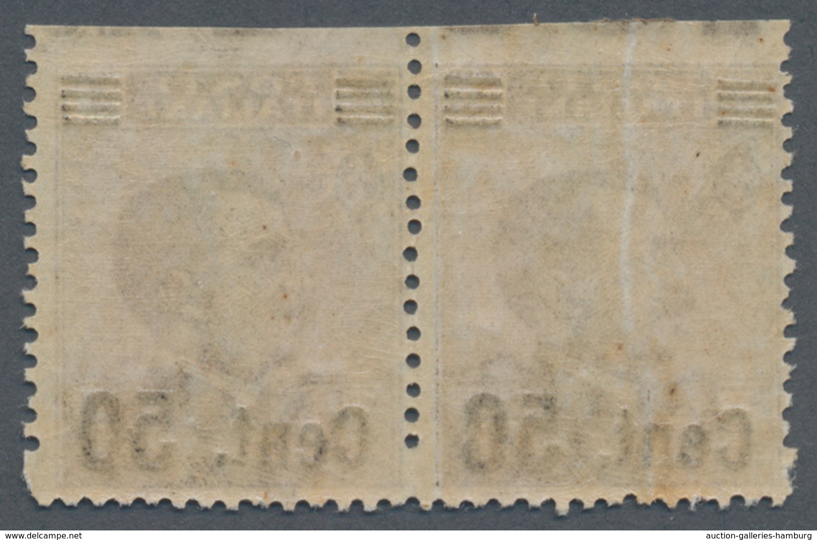 Italien: 1923, 50 Cent. On 40 C Brown Horizontal Pair Imperforated On Top, Mint Never Hinged (Sass. - Mint/hinged