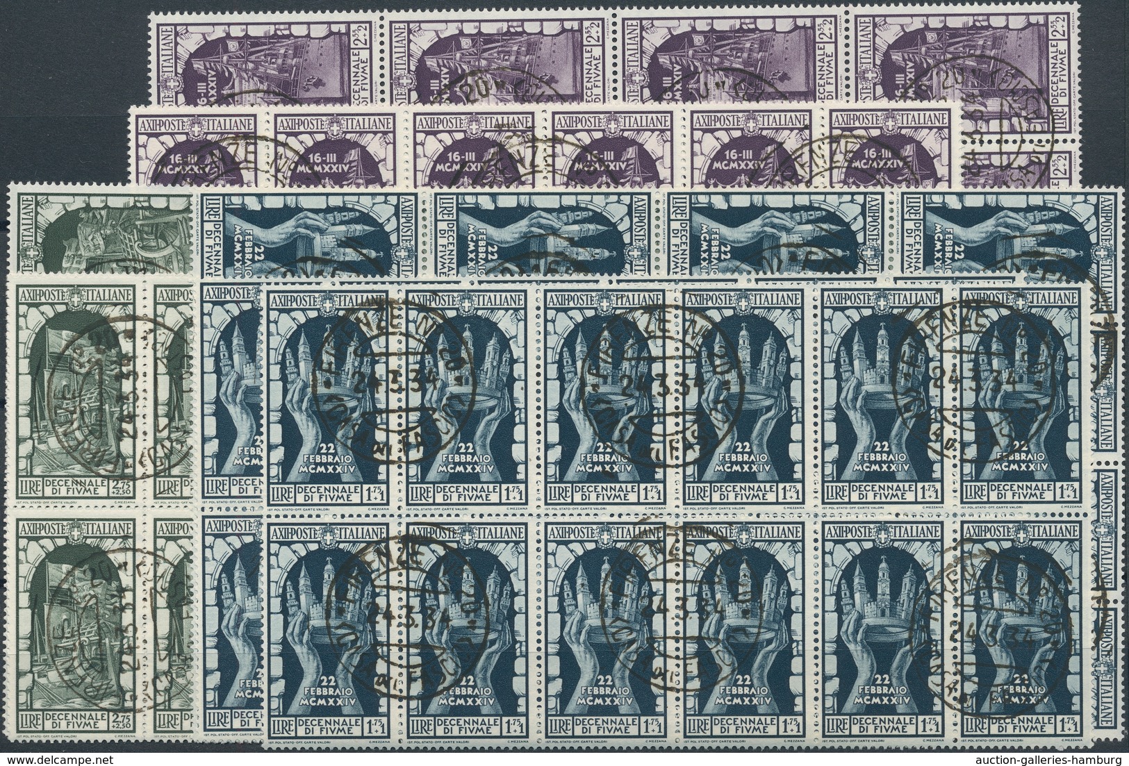 Italien: 1934, "Decennale Di Fiume" Three High Values In Cancelled Blocks, Overall 40 Used Sets, Eac - Mint/hinged