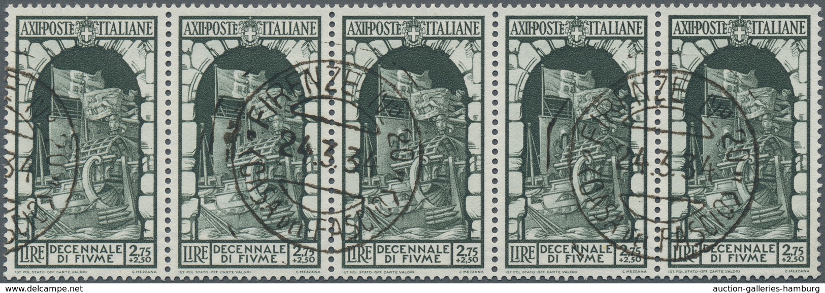 Italien: 1934, 10 Years Annexation Of Fiume Three High Values 1.75l.+1l. Bluish Black, 2.55l.+2l. Da - Mint/hinged