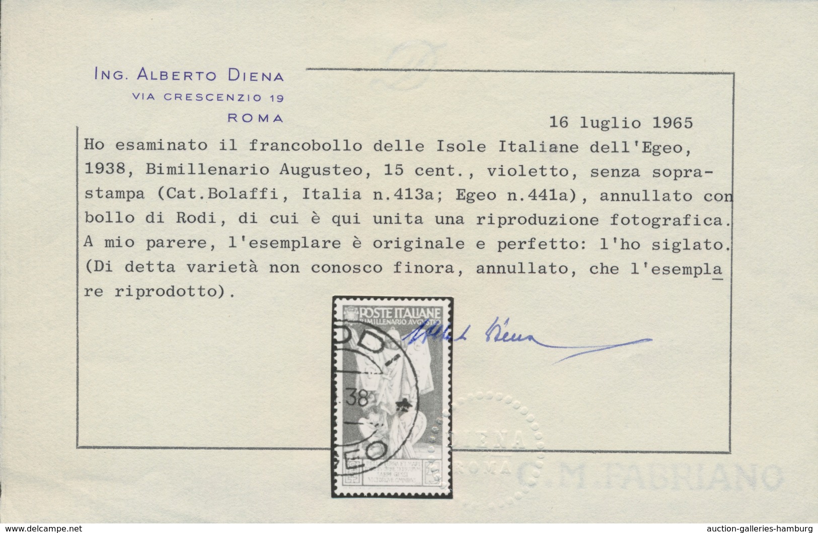 Italien: 1938, 15 C. "Augusto Violetto" Anstatt Sepia, Der Legendäre FARBFEHLDRUCK, Das Einzig Bekan - Mint/hinged