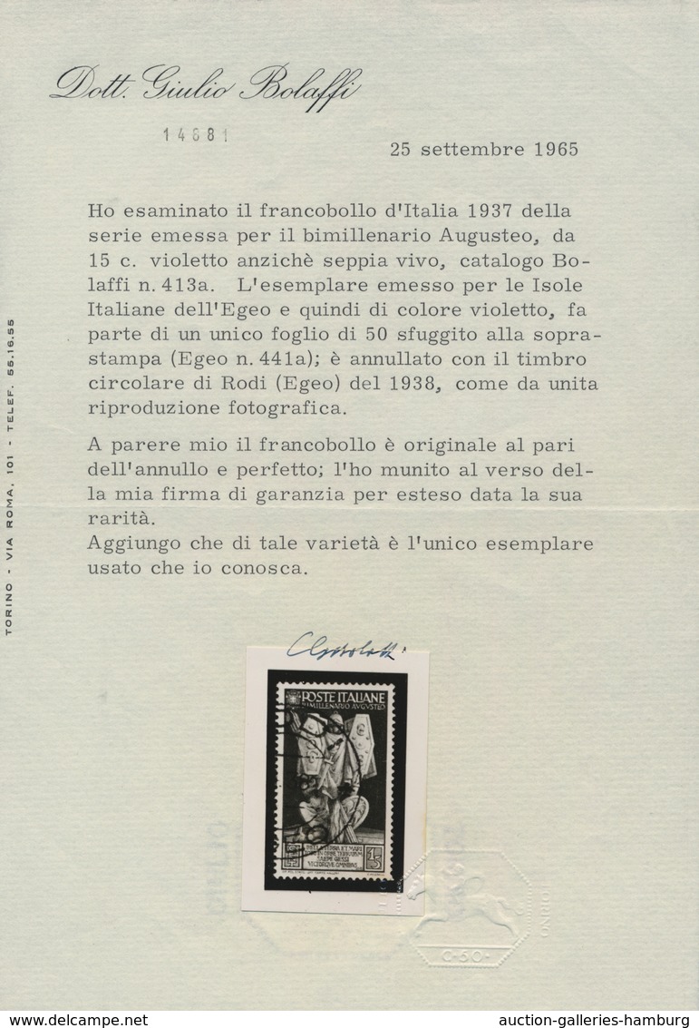 Italien: 1938, 15 C. "Augusto Violetto" Anstatt Sepia, Der Legendäre FARBFEHLDRUCK, Das Einzig Bekan - Mint/hinged