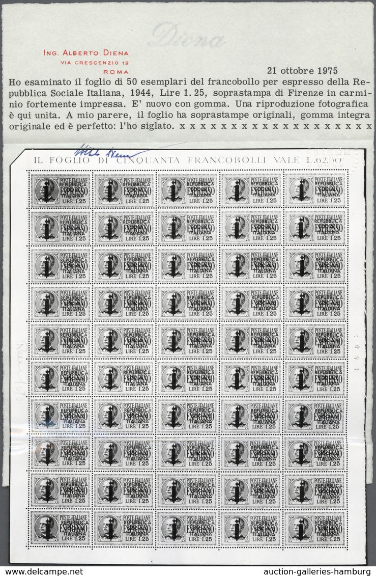 Italien: 1944: Espresso, Lire 1.25, Overprint "R.S.I." Of Florence In Carmine, Strongly Impressed, B - Mint/hinged