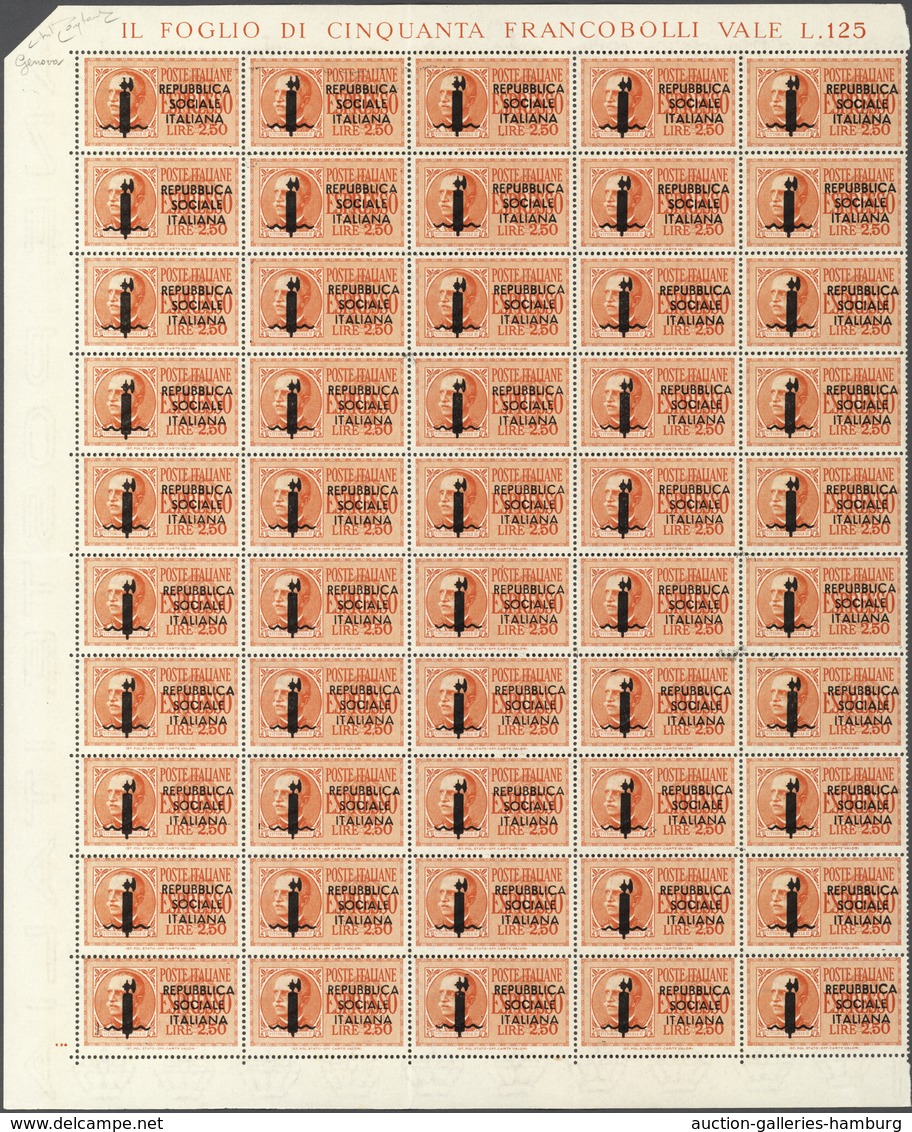 Italien: 1945, 1.25 L Light Green And 2.50 L Orange With Overprint In Two Original Sheets Of 50 Stam - Mint/hinged