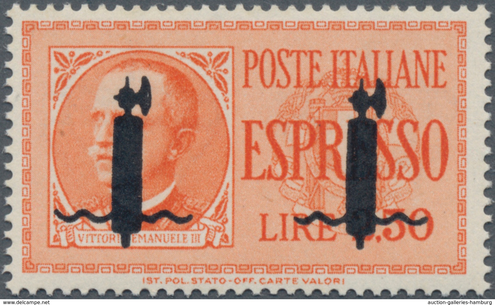 Italien: 1944, Rep.Sociale, Express Stamp 2.50l. Orange With Overprint Proof "two Impression Of Fasc - Mint/hinged