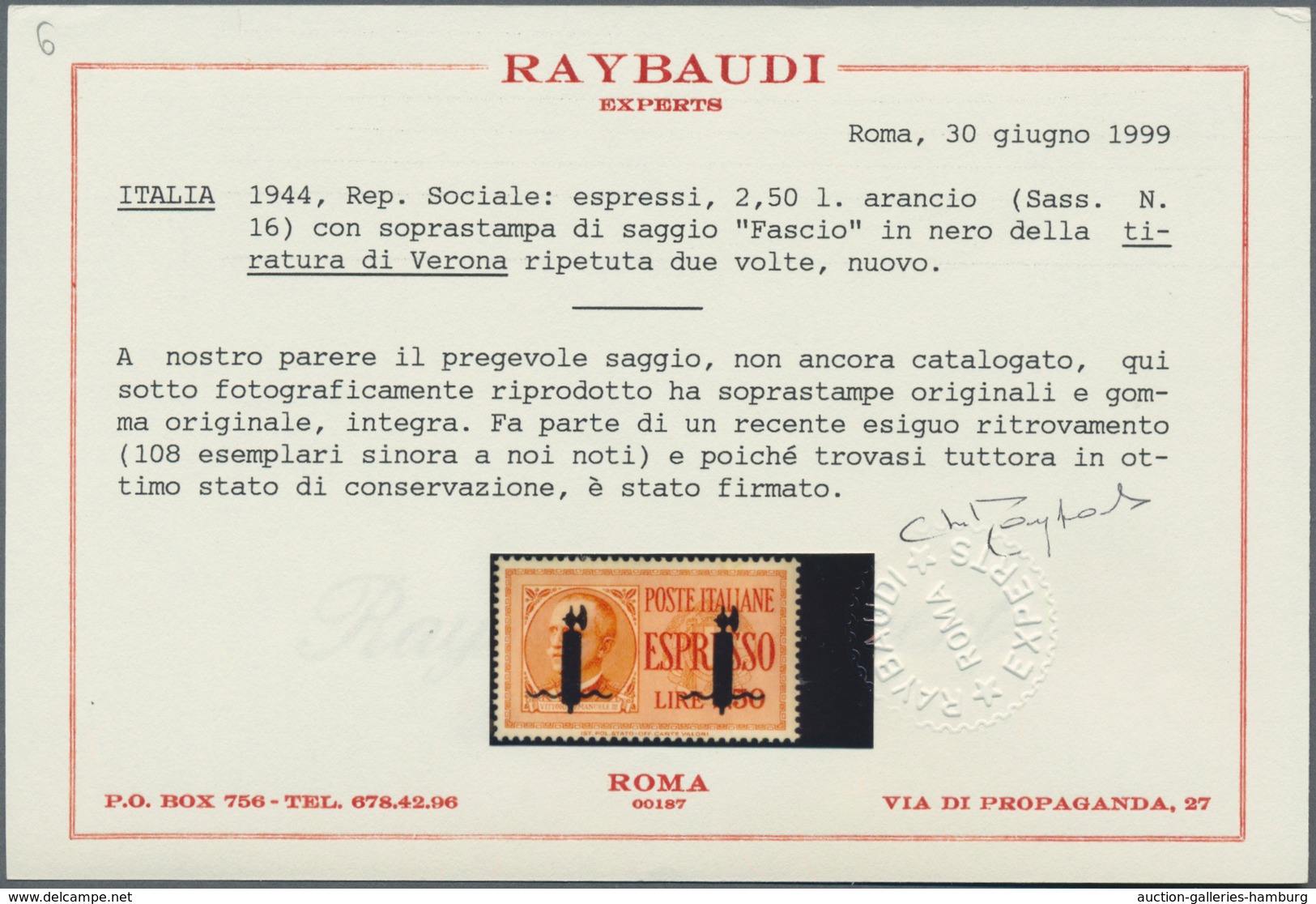 Italien: 1944, Rep.Sociale, Express Stamp 2.50l. Orange With Overprint Proof "two Impression Of Fasc - Mint/hinged