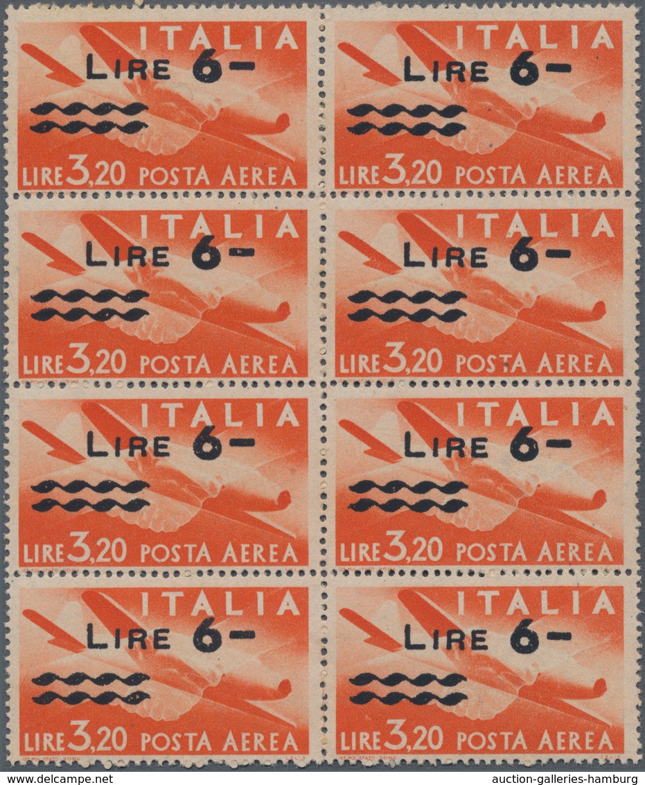 Italien: 1947, 6 L On 3,20 L Orange Overprint Airmal Stamp In Block Of Eight, Mint Never Hinged ÷ 19 - Mint/hinged