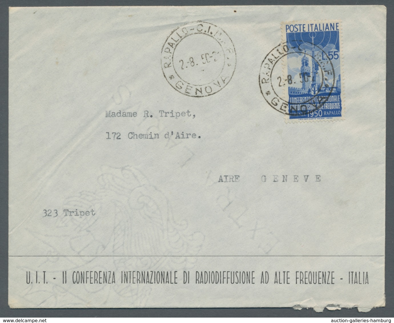 Italien: 1950, 55 Lire Radiodiffusione On Single Franking To Switzerland (Sassone No. 624, Value 750 - Mint/hinged