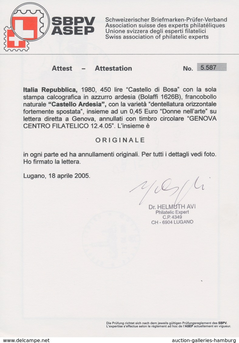 Italien: 1980, 450 Lire "Castello Di Bosa" Con La Sola Stampa Calcografica In Azzurro Ardessi (Bolaf - Mint/hinged