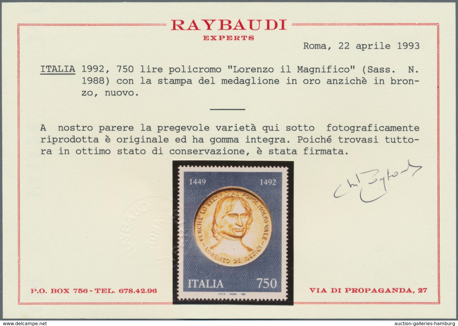 Italien: 1992, 750 L Multiple Colour With The Gold Medallion Printed Instead Of Bronze, Mint Never H - Mint/hinged