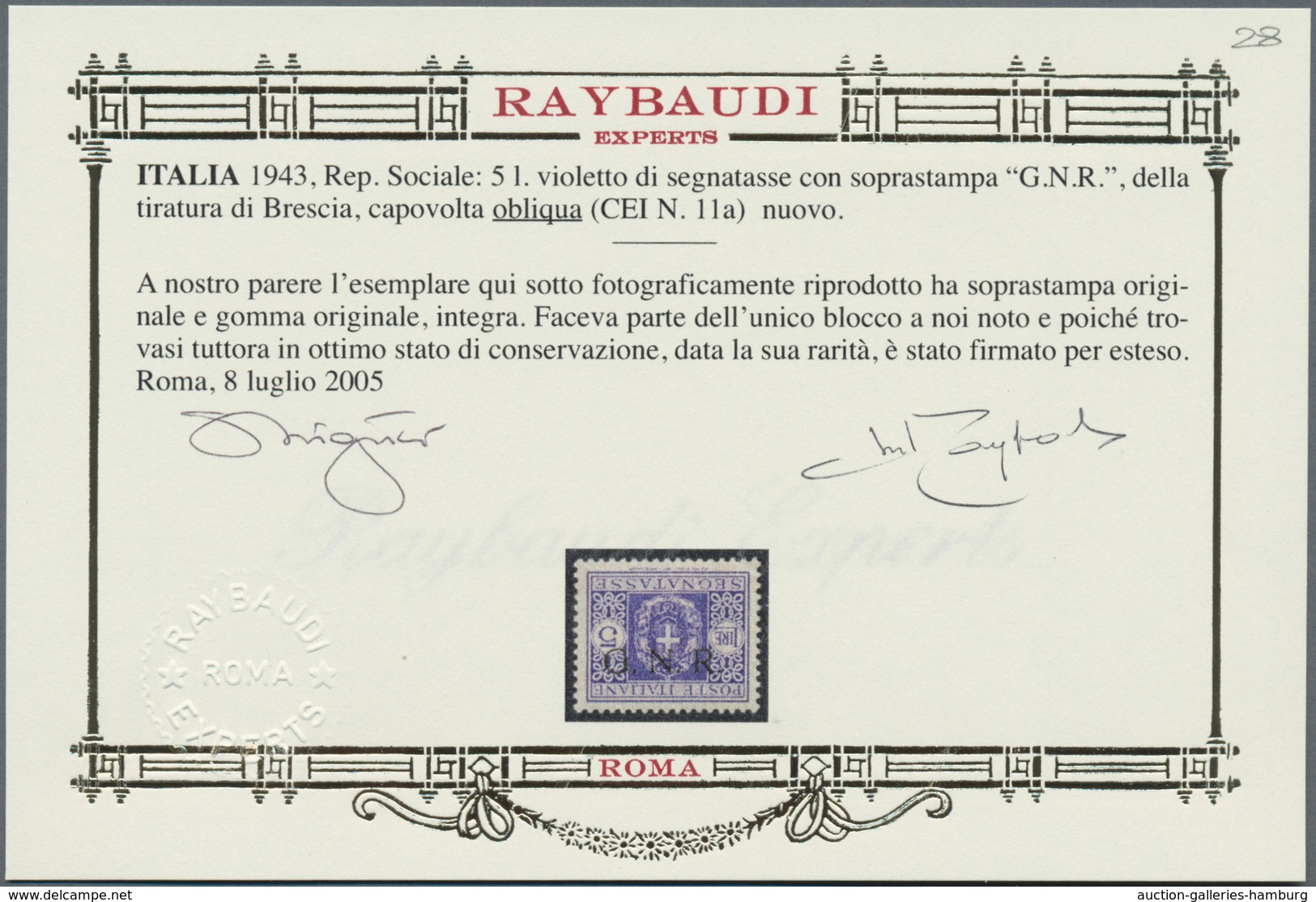 Italien - Militärpostmarken: Nationalgarde: 1943, G.N.R. On Postage Dues 5l. Violet, Brescia Issue, - Sonstige & Ohne Zuordnung