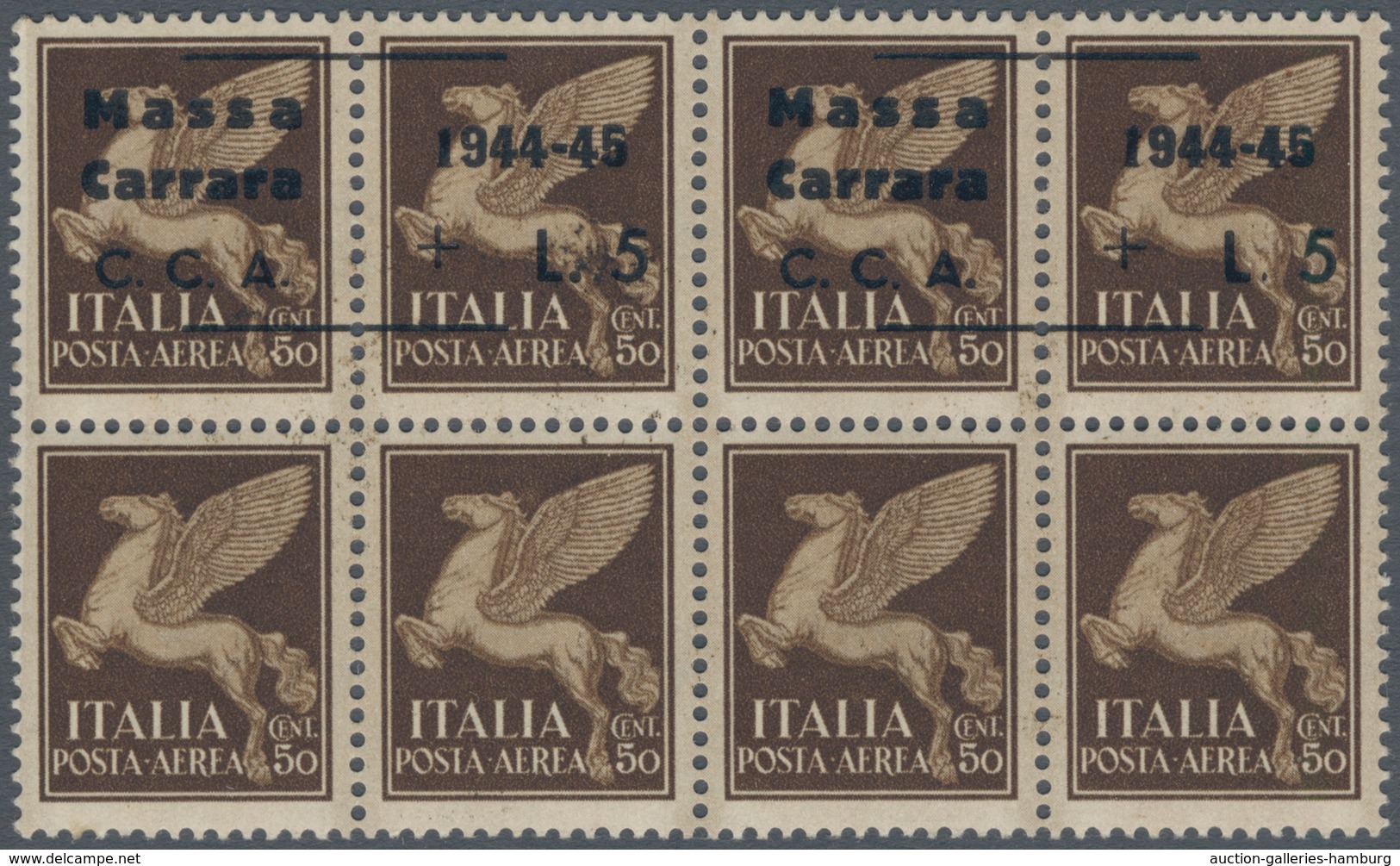 Italien - Lokalausgaben 1944/45 - Mantova: 1945, C.L.N. MASSA CARRARA Local Issue, 5 Lire On 50 C Br - Sonstige & Ohne Zuordnung