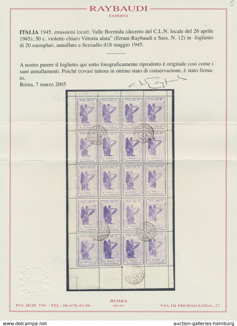 Italien - Lokalausgaben 1944/45 - Valle Bormida: 1945, 50 Cent. Violet Original Sheet Of 20 Items (2 - Nationales Befreiungskomitee