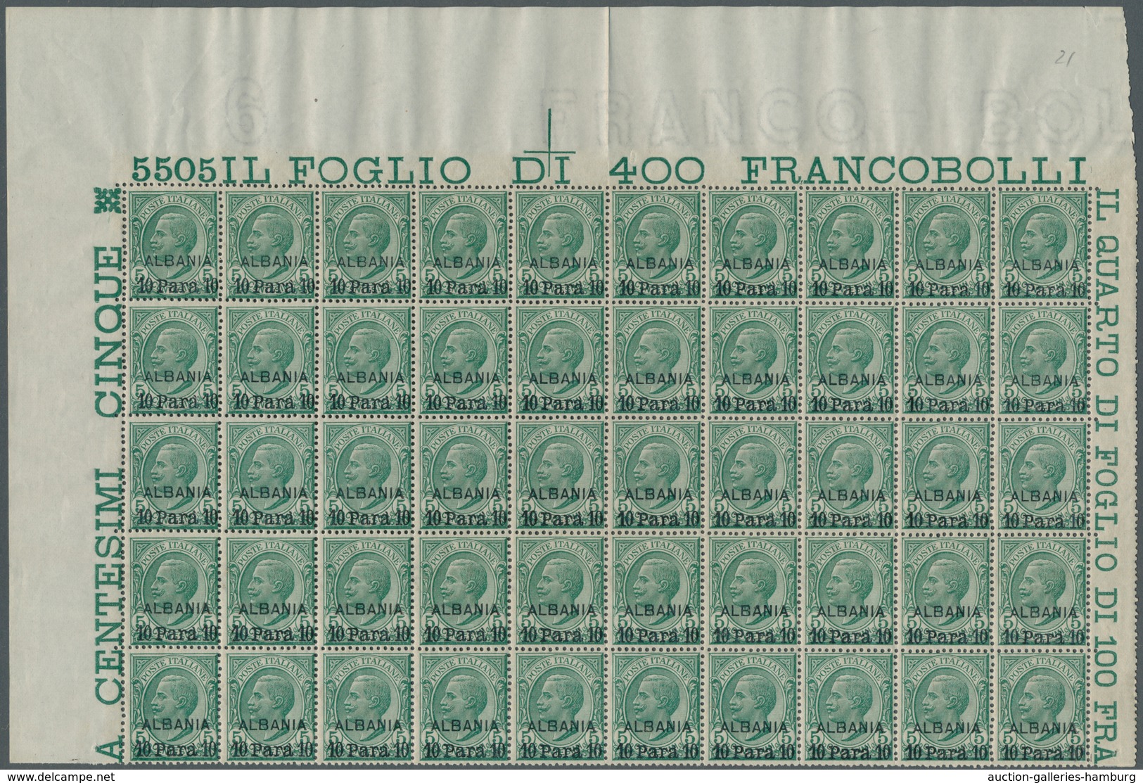 Italienische Post In Albanien: 1907, Victor Emanuel III. 5c. Green With Opt. ‚ALBANIA / 10 Para 10‘ - Albanien