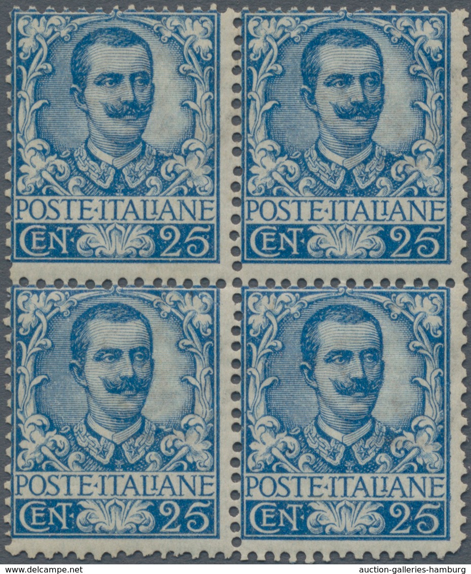 Italien - Besonderheiten: 1901, 25 Cent. Blue In Block Of Four Mint Never Hinged, Signed Diena And C - Ohne Zuordnung