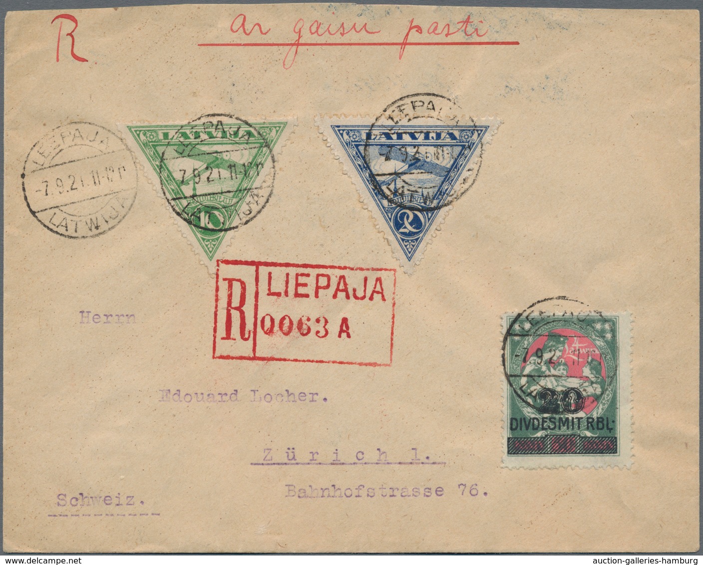 Lettland: 1921, Registered Airmail From LIBAU (LIEPAJA) 7.8.21 Via Riga-Königsberg With Airmail Conf - Latvia