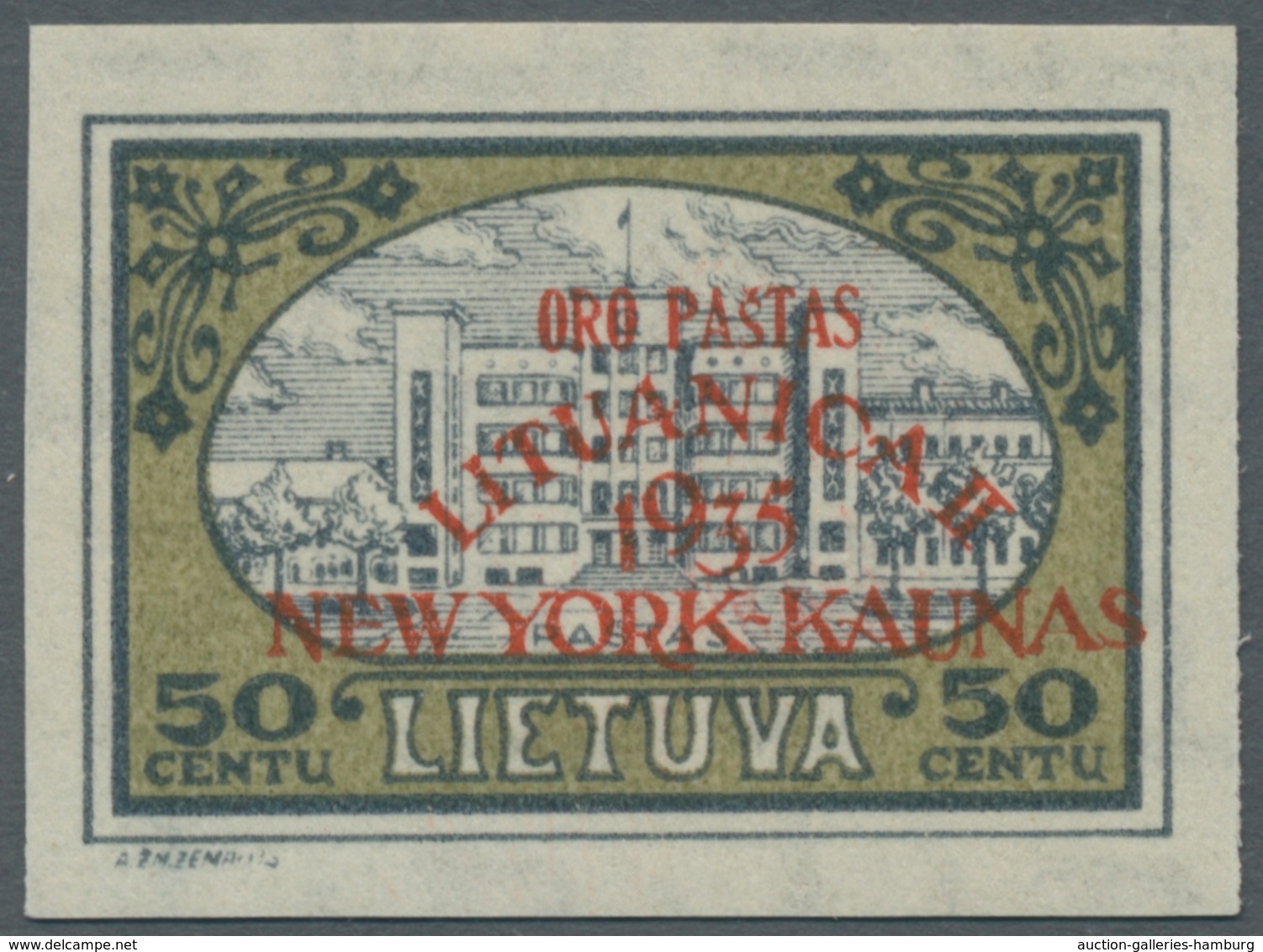 Litauen: 1935, Chicago Flight Committee, 50c With Red Overprint, Small Rubber Rubbers, Practically M - Lithuania