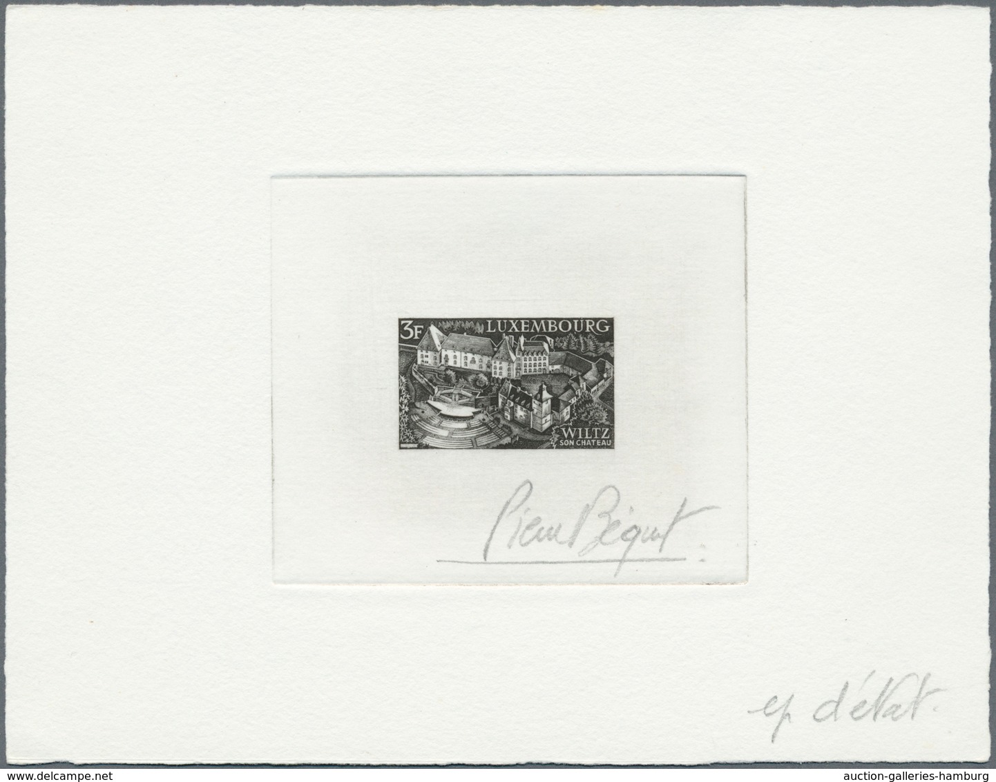 Luxemburg: 1969. Epreuve D'artiste Signée In Black For 3f Value Of The Landscape Issue Showing "Cast - Covers & Documents