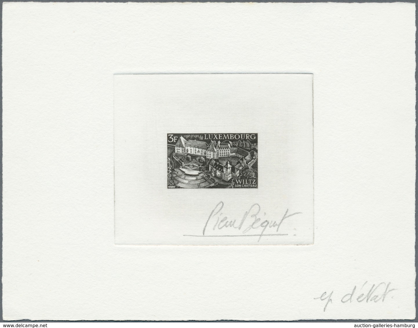 Luxemburg: 1969. Epreuve D'artiste Signée In Black For 3f Value Of The Landscape Issue Showing "Cast - Briefe U. Dokumente