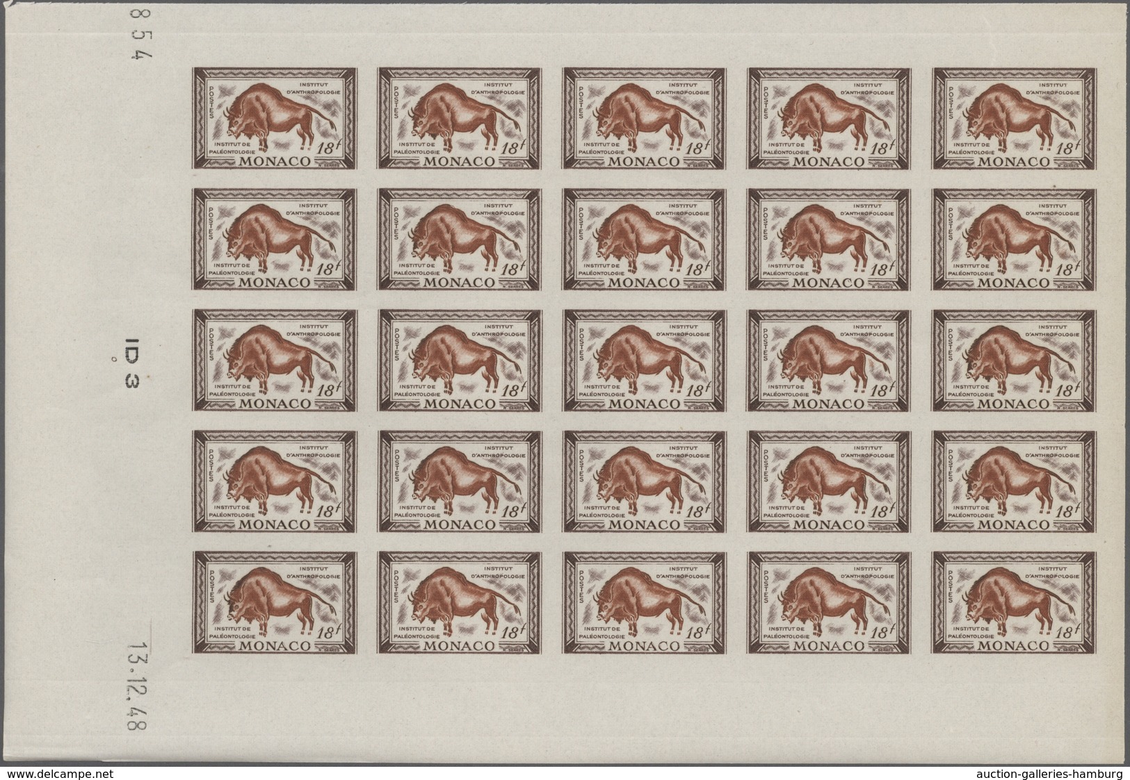 Monaco: 1949, 100th Birthday Of Prince Albert I. Complete Set Of Eight In IMPERFORATE Blocks Of 25 F - Unused Stamps