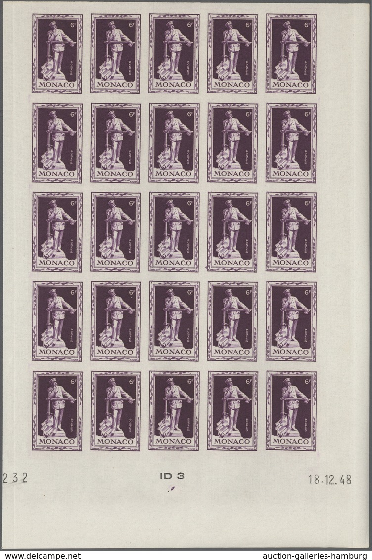 Monaco: 1949, 100th Birthday Of Prince Albert I. Complete Set Of Eight In IMPERFORATE Blocks Of 25 F - Unused Stamps