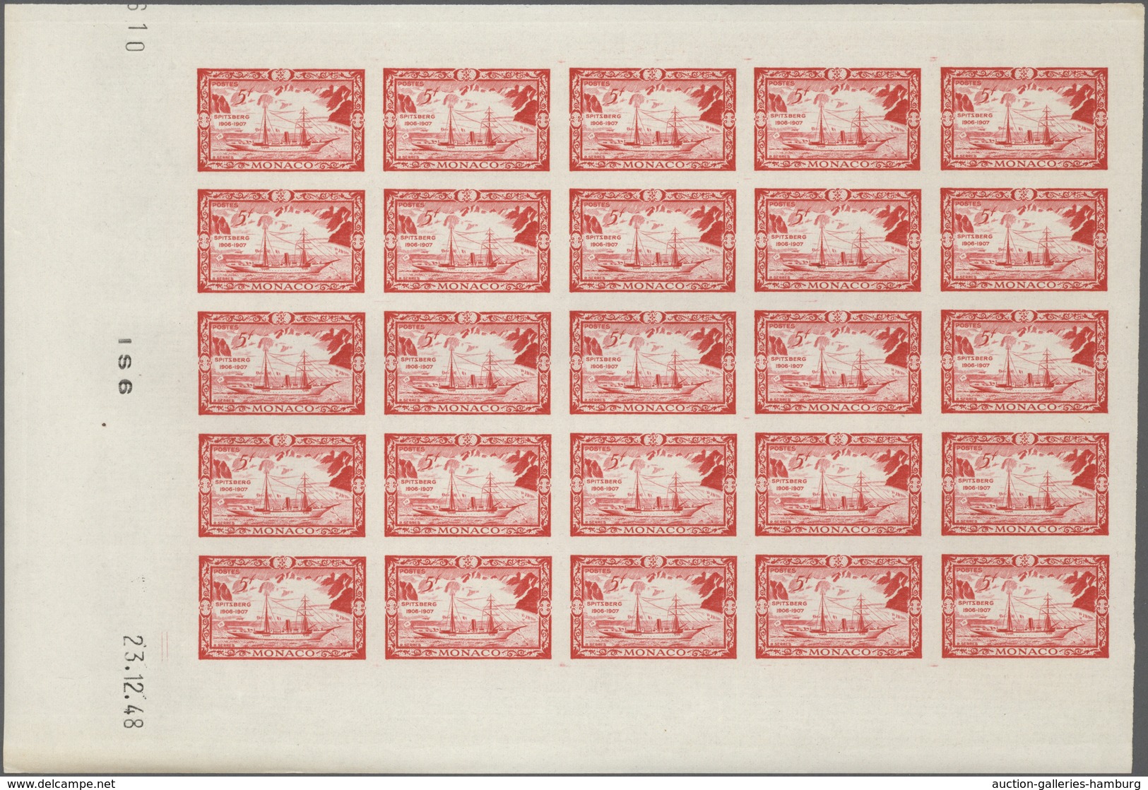 Monaco: 1949, 100th Birthday Of Prince Albert I. Complete Set Of Eight In IMPERFORATE Blocks Of 25 F - Ungebraucht