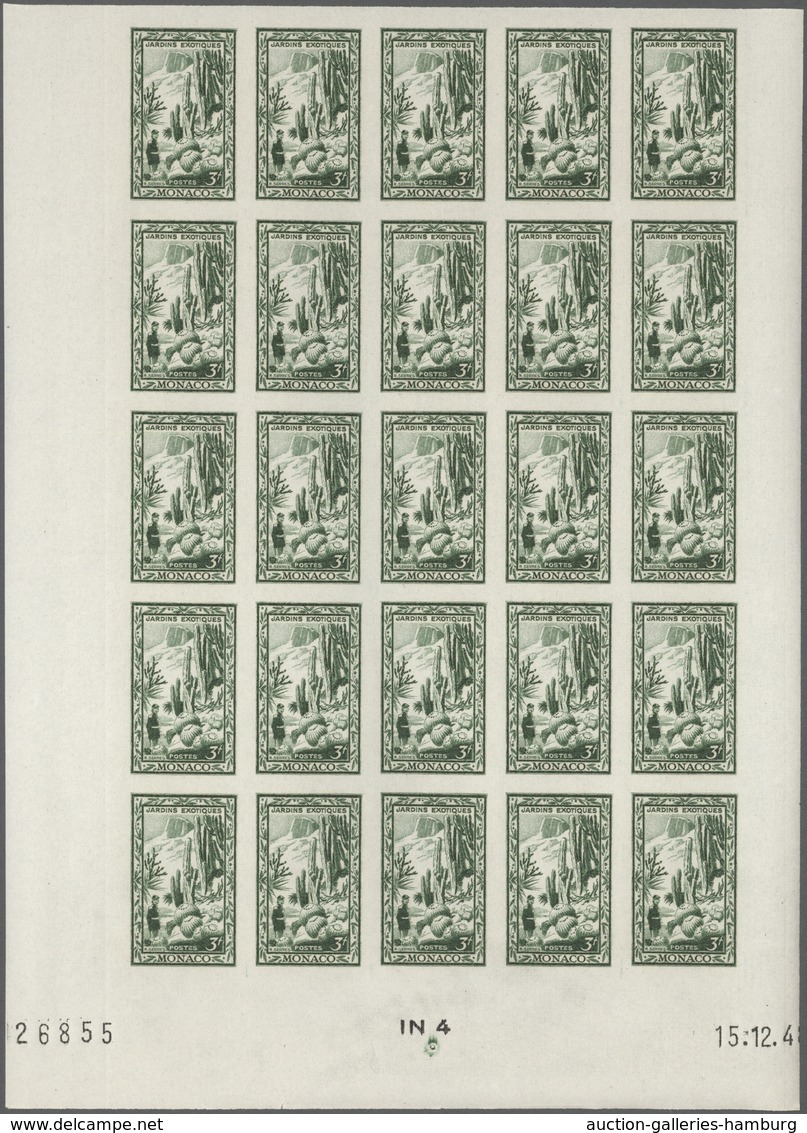 Monaco: 1949, 100th birthday of Prince Albert I. complete set of eight in IMPERFORATE blocks of 25 f