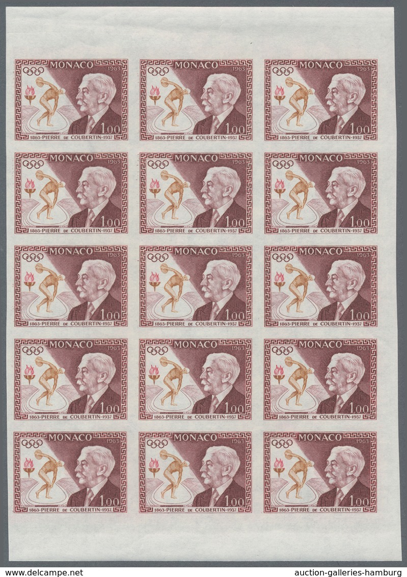 Monaco: 1963, Birth Centenary Of Pierre De Coubertin, 1fr. Imperforate Block Of 15, Unmounted Mint, - Unused Stamps