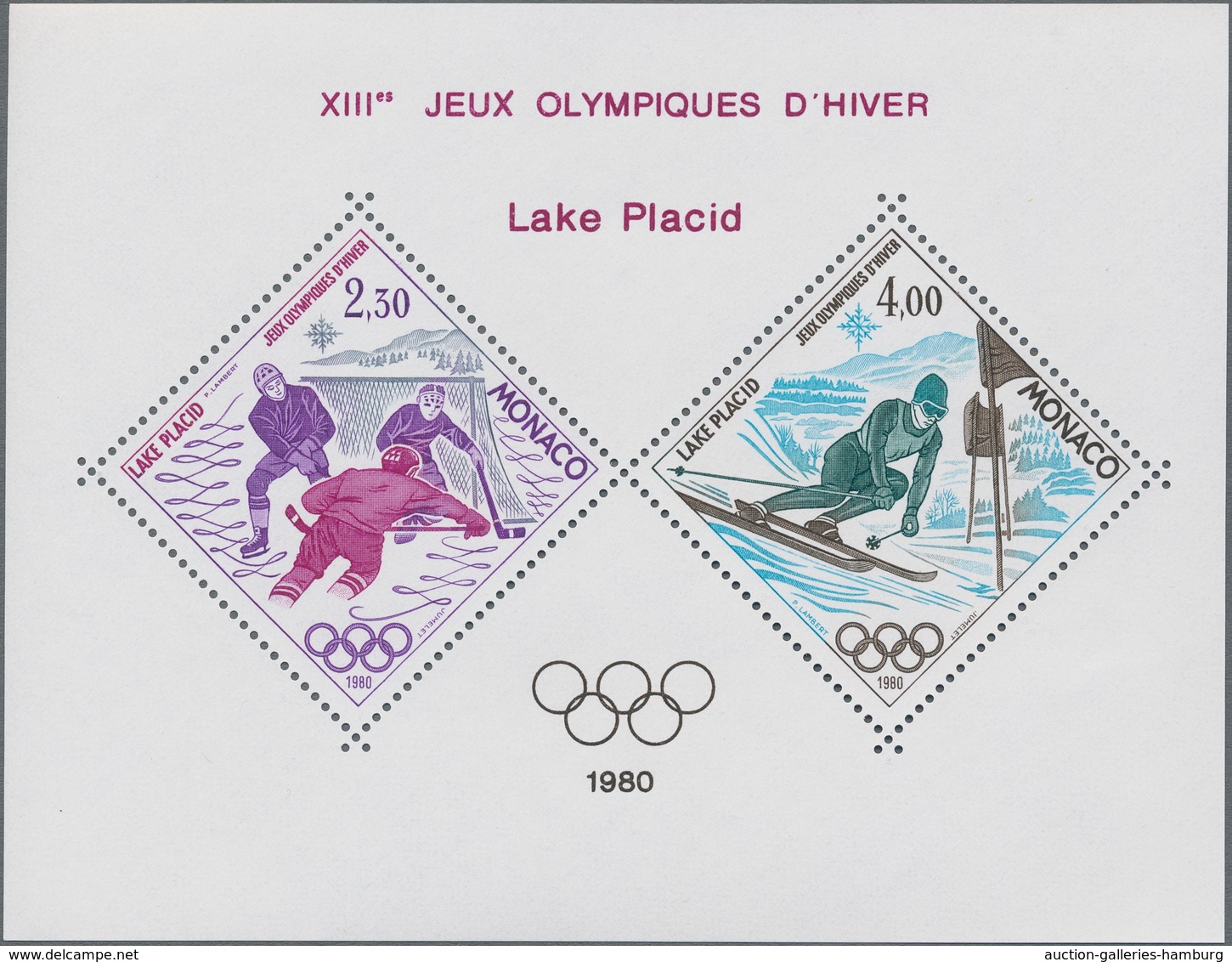 Monaco: 1980, Summer Olympics Moscow And Winter Olympics Lake Placid Set Of Two Special Miniature Sh - Ungebraucht