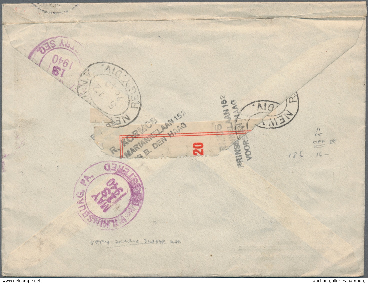 Niederlande: 1940, 22 1/2 Orange Queen Wilhelmina Single Franking On Registered Letter From Voorburg - Other & Unclassified