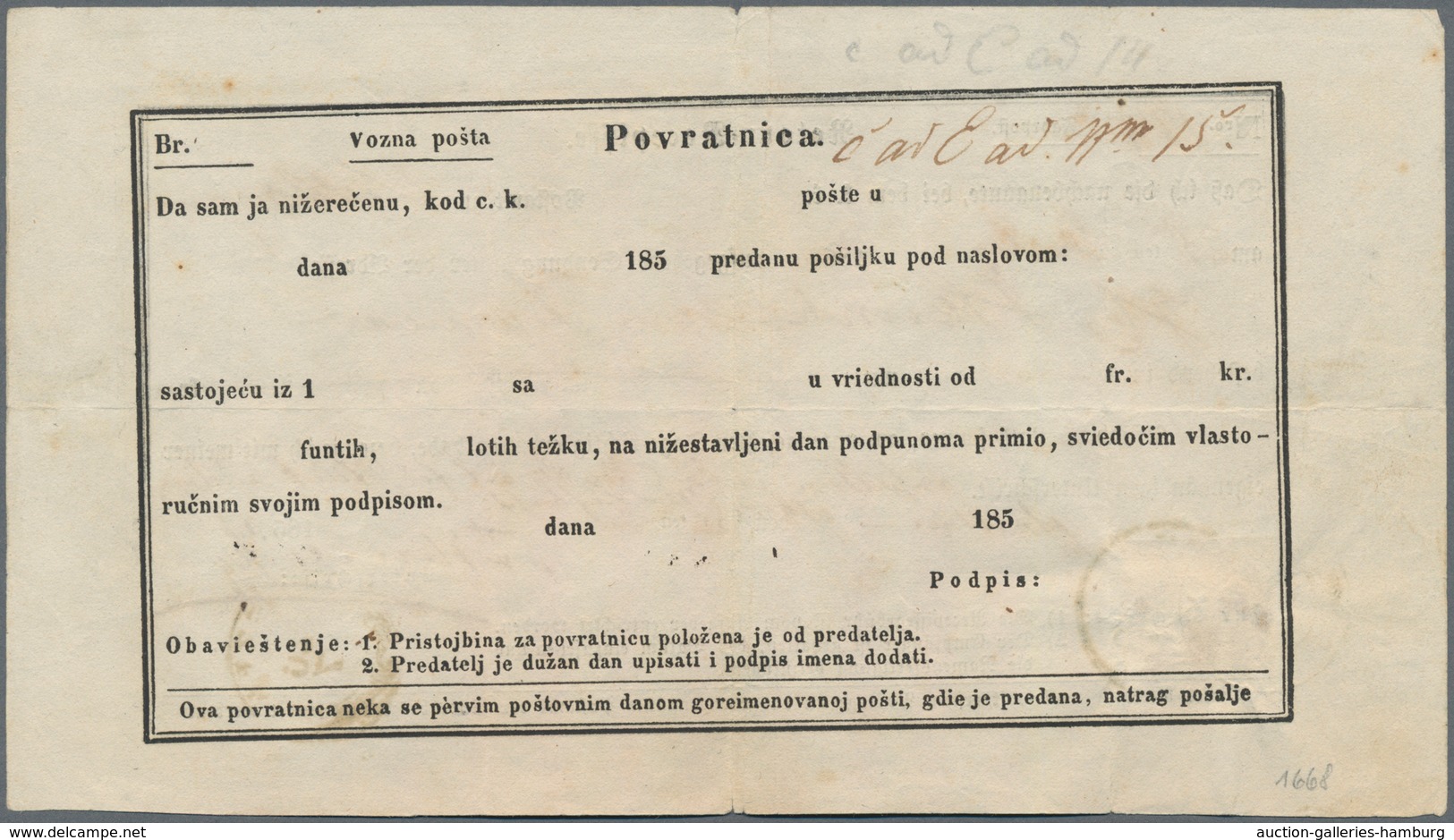 Österreich: 1850, 6 Kreuzer Rötlichbraun Auf Handpapier, Type Ib, Auf Kompletter Retour-Recepisse Vo - Used Stamps