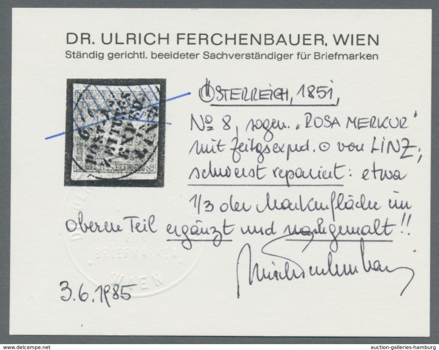 Österreich: 1851, Rosa Merkur Mit Zeitungs-Expeditionsstempel Von LINZ. Repariert, Etwas 1/3 Des Mar - Used Stamps