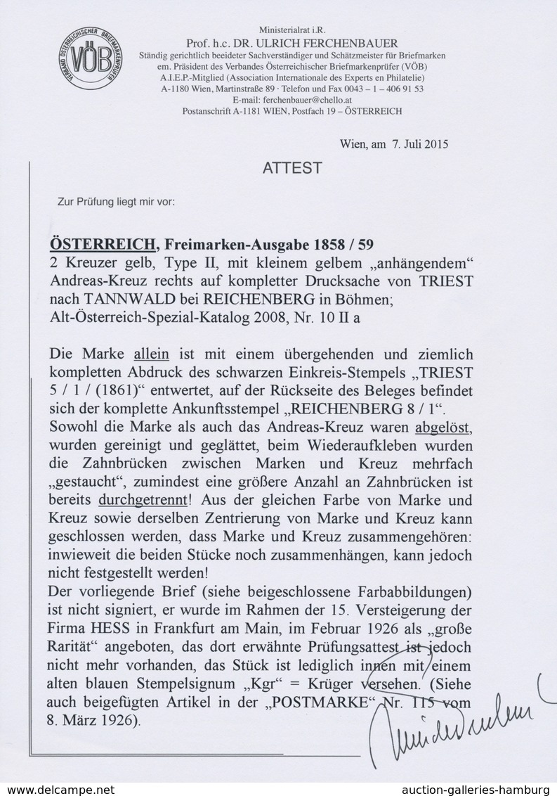 Österreich: 1858/59: 2 Kreuzer Gelb, Type II, Mit Kleinem Gelben Andreas-Kreuz Auf Kompletter Drucks - Used Stamps