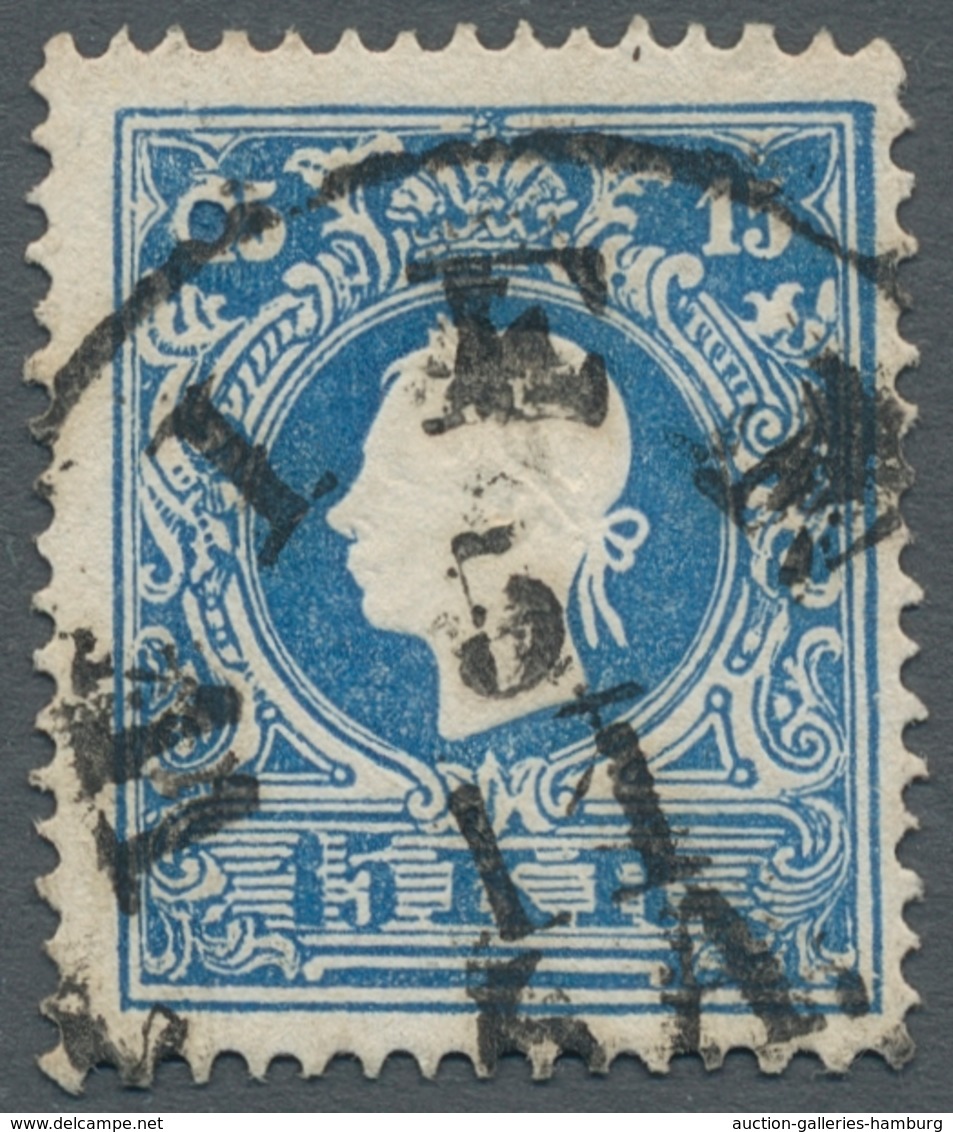 Österreich: 1858; 15 Kreuzer Blau Mit Plattenfehler "05" Statt 15 Links Oben Mit Klarem Einkreisstem - Used Stamps