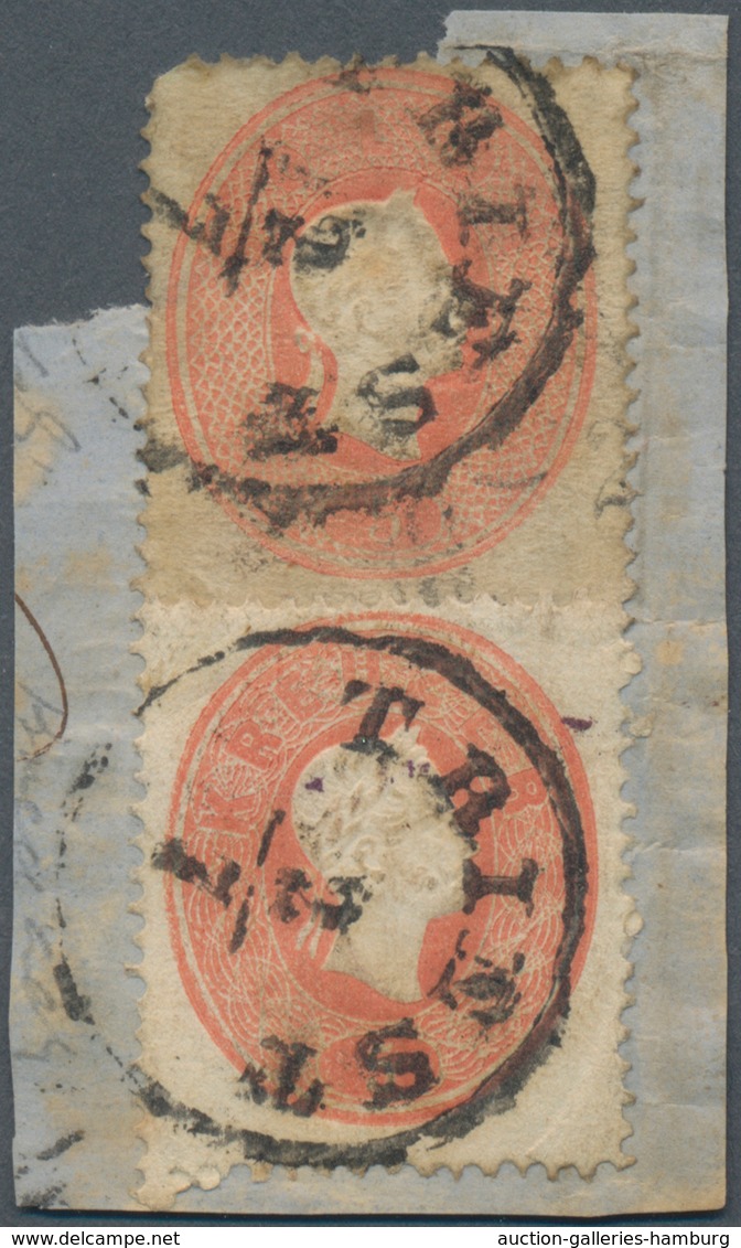 Österreich: 1861, 5 Kreuzer Rot Und Lombardei-Venetien 5 Soldi Rot, Zusammen Als Mischfrankatur Glei - Used Stamps