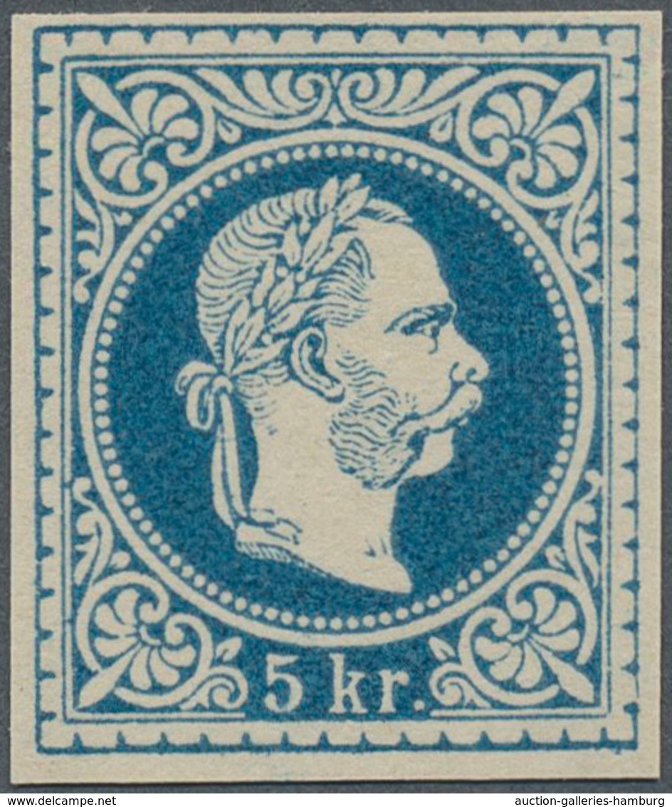 Österreich: 1867, Franz Joseph 5 Kr. UNGEZÄHNTER PROBEDRUCK In Blau Statt Rot Auf Dünnem Papier, Far - Used Stamps