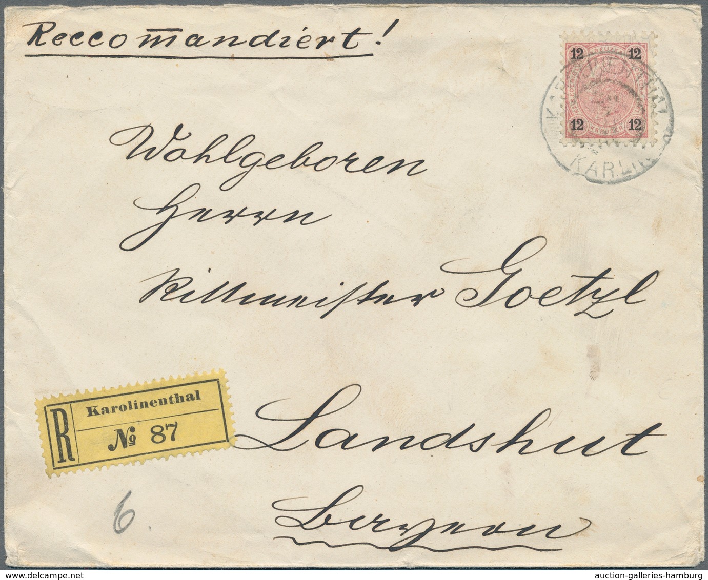 Österreich: 1890, 12 Kr In MiF Mit Zwei Waager. Paaren Rückseitig Auf R-Brief Von Karolinenthal Nach - Used Stamps