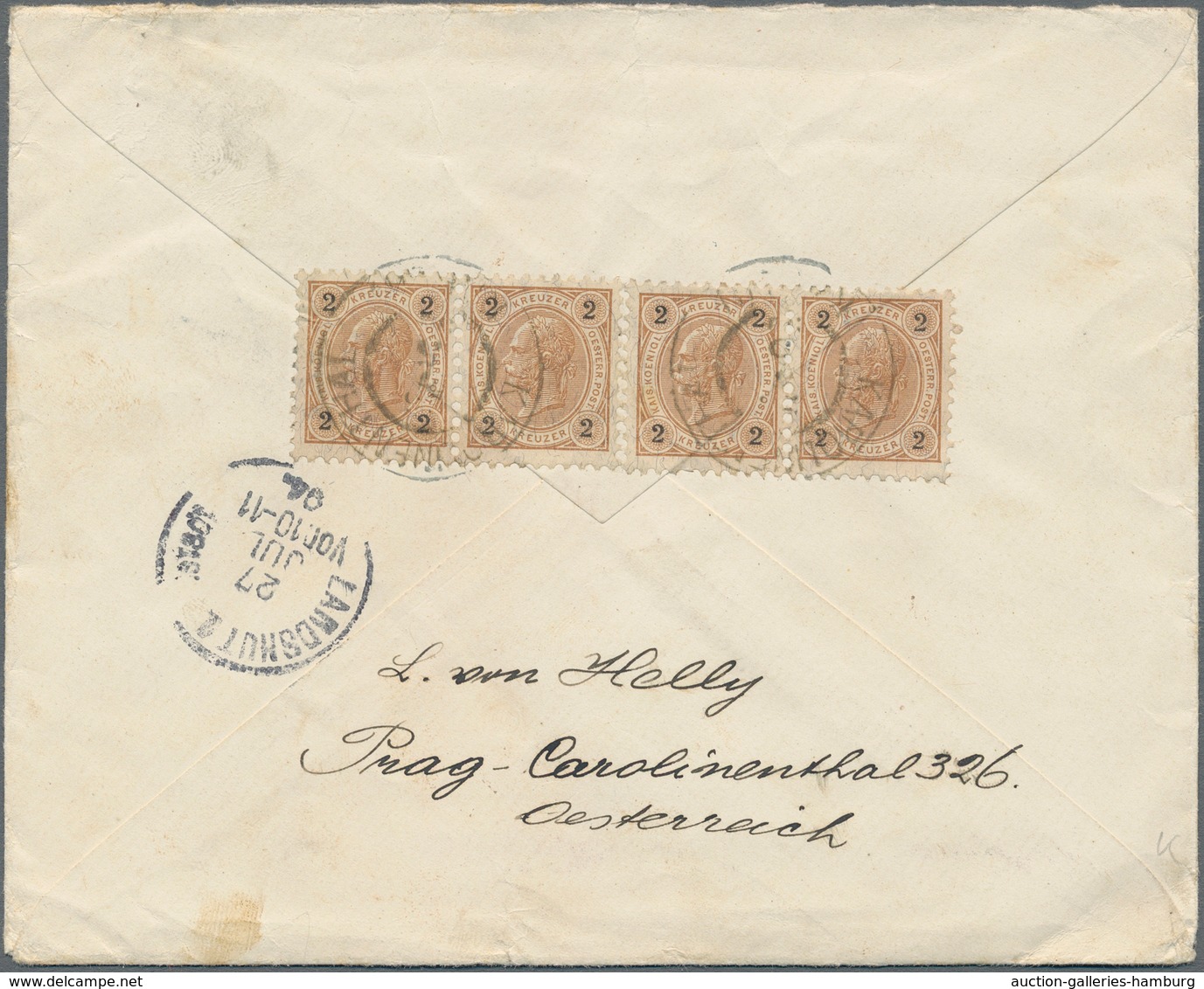 Österreich: 1890, 12 Kr In MiF Mit Zwei Waager. Paaren Rückseitig Auf R-Brief Von Karolinenthal Nach - Used Stamps