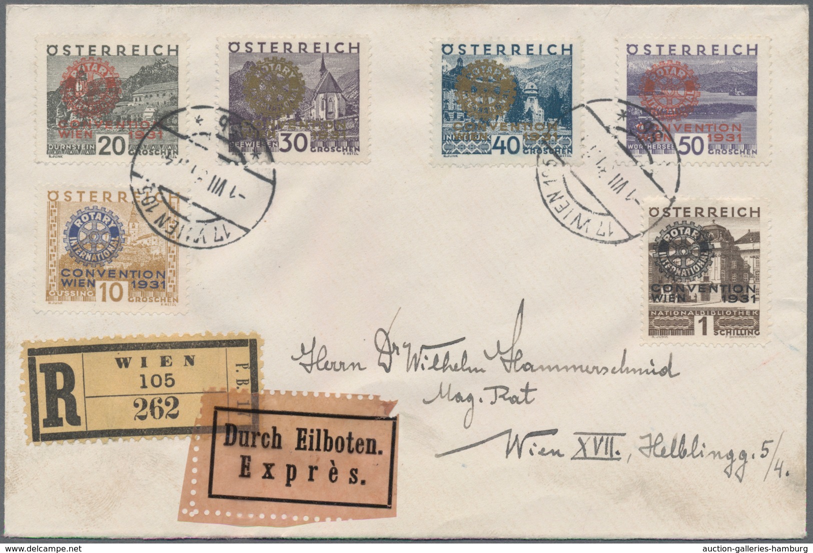 Österreich: 1931, Rotary, Attraktive Satzfrankatur Auf Orts-R-Express-Brief Von "WIEN 1.VII 31" Ohne - Used Stamps