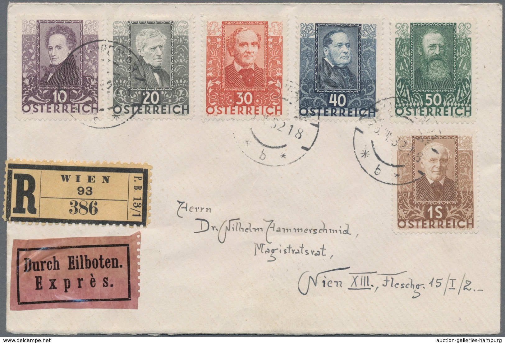 Österreich: 1931, Dichter, Attraktive Satzfrankatur Auf Orts-R-Express-Brief Von "WIEN 26...32" Ohne - Used Stamps