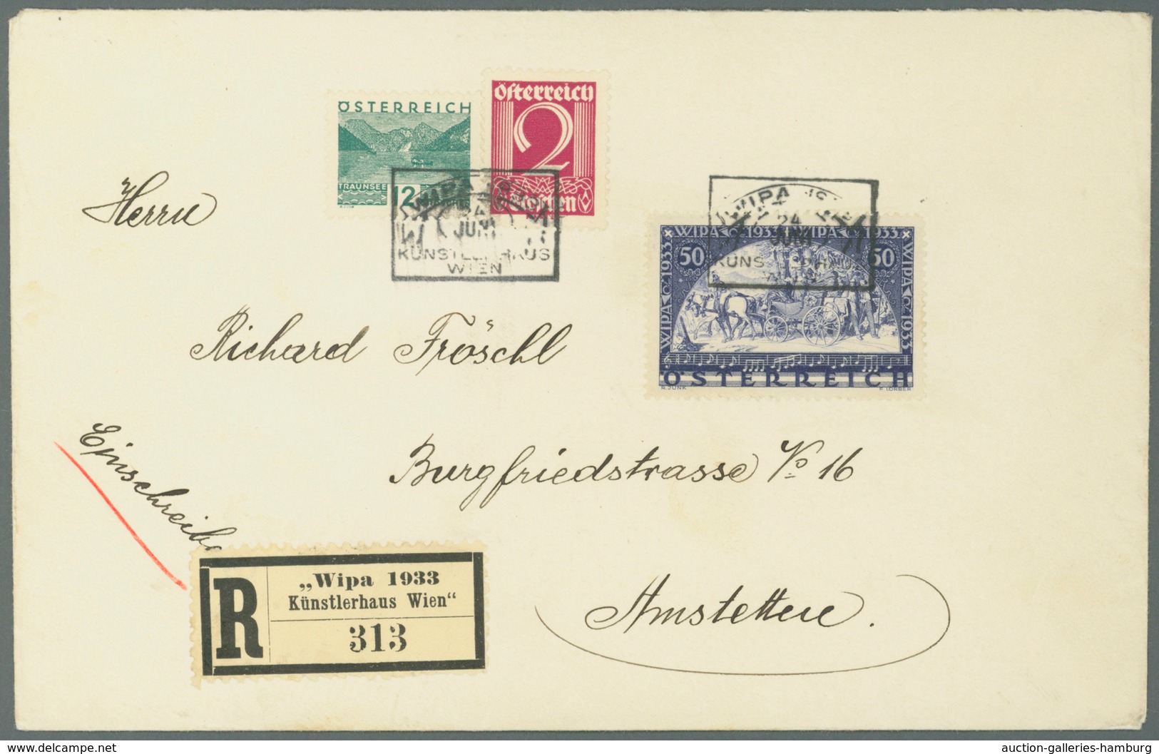 Österreich: 1933 (24.6.), R-Brief Mit WIPA-glatt Und Zwei Freimarken Mit So.-Stpl. 'WIPA 1933 KÜNSTL - Used Stamps