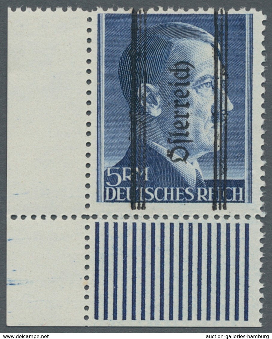 Österreich: 1945, "1 Bis 5 Mk. Mit Magerem Grazer Aufdruck", Postfrischer Eckrandsatz (Ränder Teils - Used Stamps