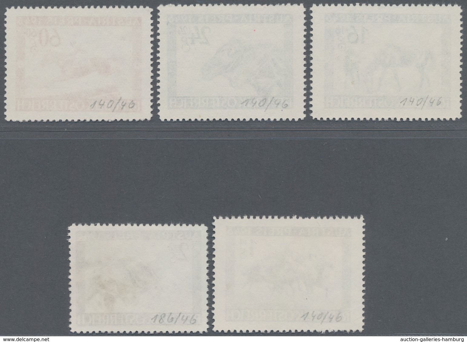 Österreich: 1946, Pferderennen "Austria-Preis", Kompletter Satz Von Fünf Werten Je Als Probedruck In - Used Stamps