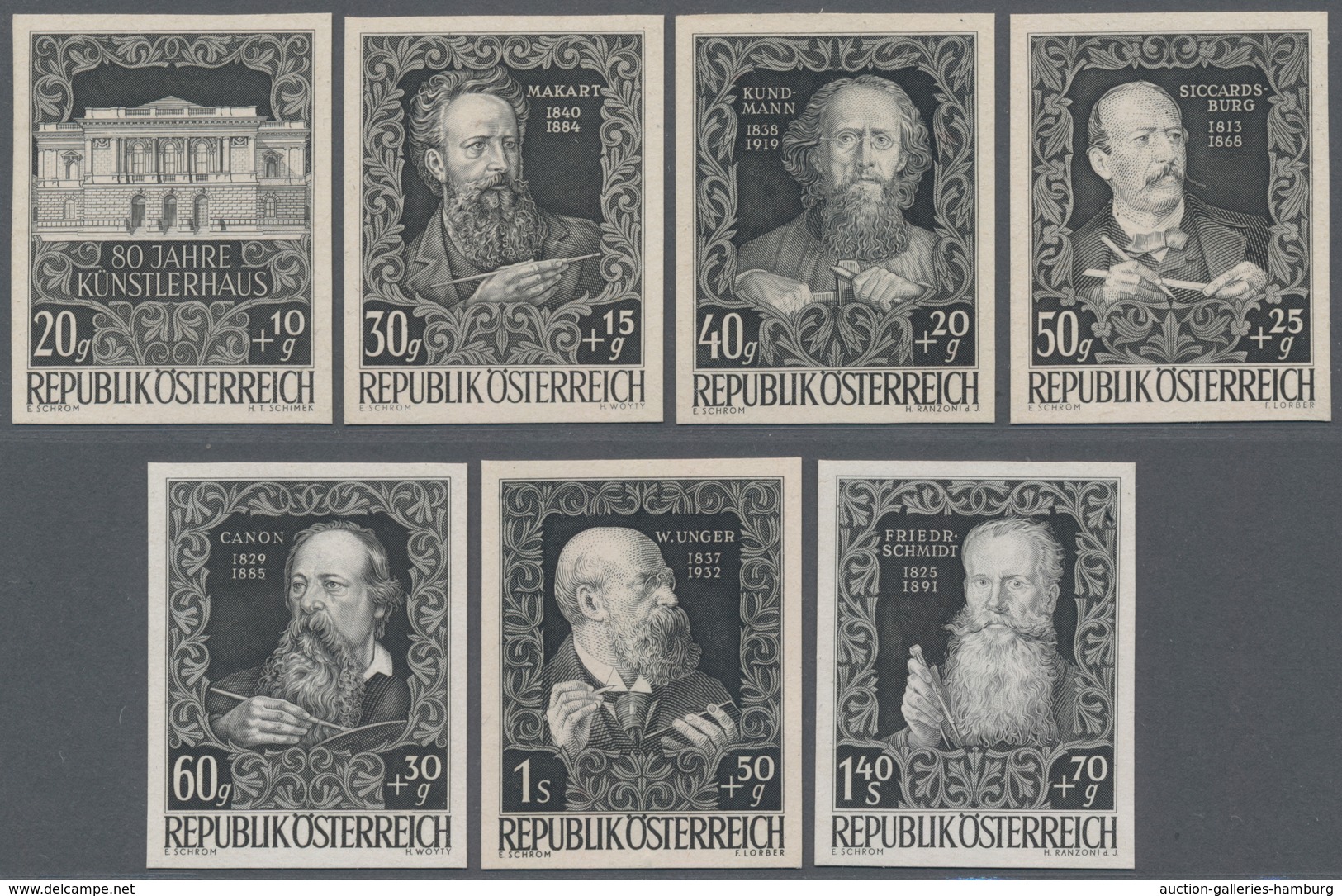 Österreich: 1948, 80 Jahre Künstlerhaus, Komplette Serie Als Geschnittene Phasendrucke In Schwarz. - Used Stamps