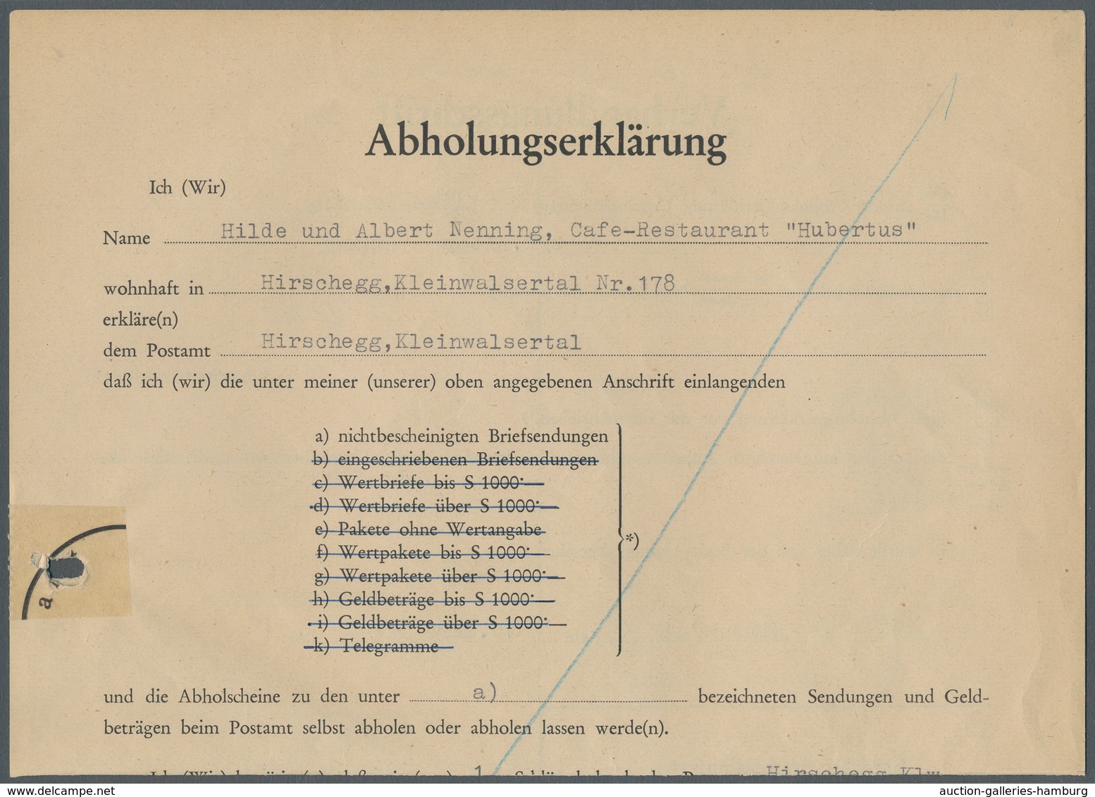 Österreich: 1961, KLEINWALSERTAL: 10 S Dkl'blaugrün "Bauwerke" Und 20 S Flugpostmarke "Adler", Entwe - Used Stamps