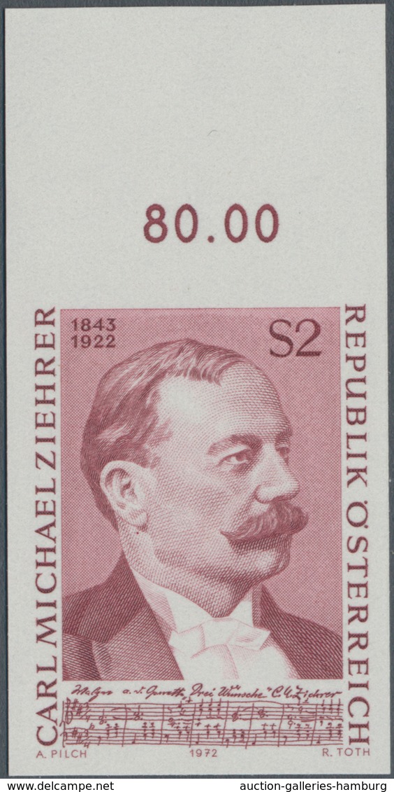 Österreich: 1972, 2 Sch. Carl Michael Ziehrer Ungezähntes Oberrandstück, Postfrisch. Mi. 1.500,- €. - Used Stamps