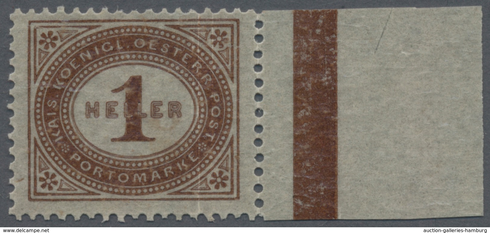 Österreich - Portomarken: 1900, 1 H. Braun, Druck Auf Der Gummiseite, Postfrisches Randstück, Senkre - Postage Due